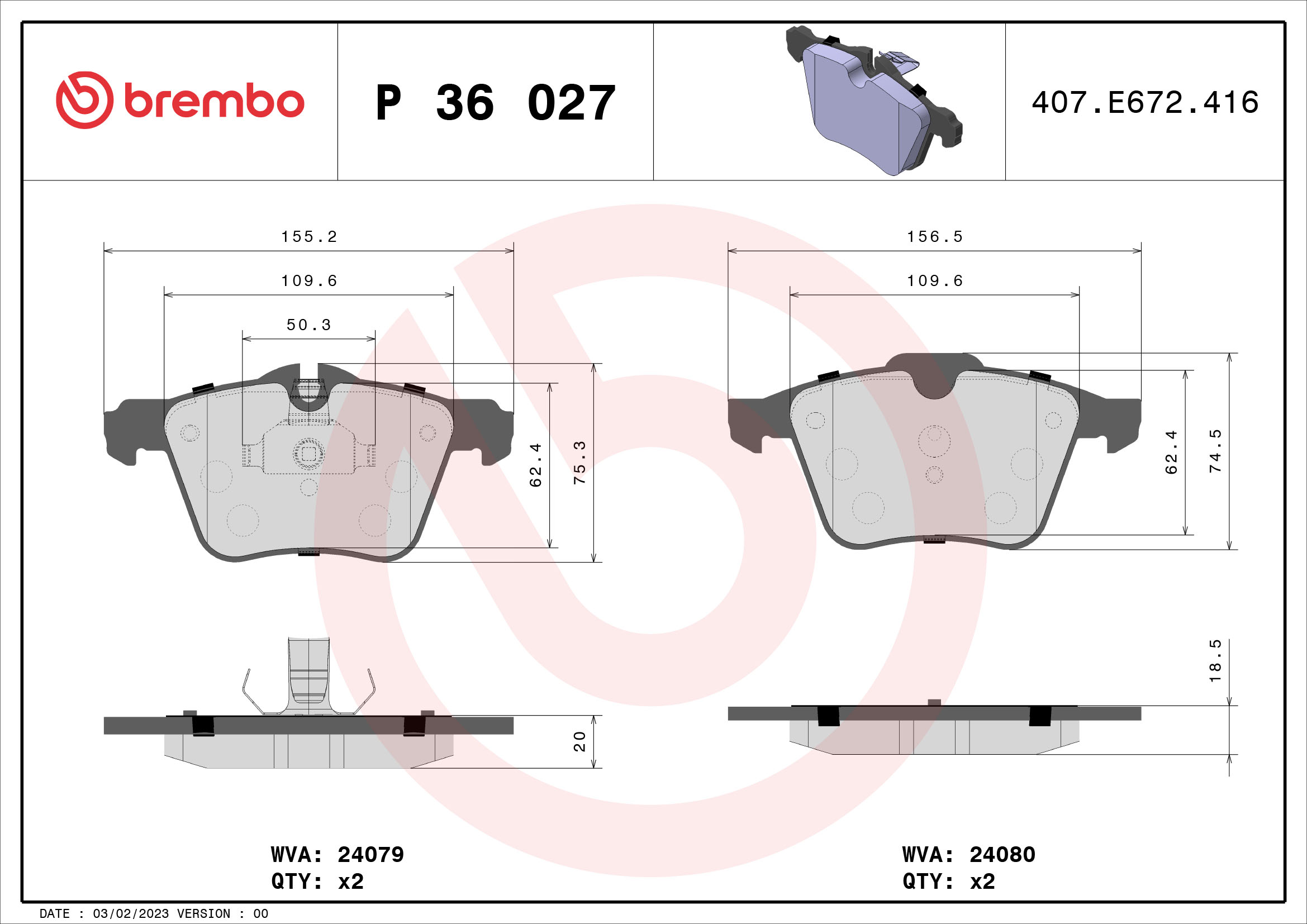 A.B.S. P 36 027 BREMBO Bremsbelagsatz, Scheibenbremse